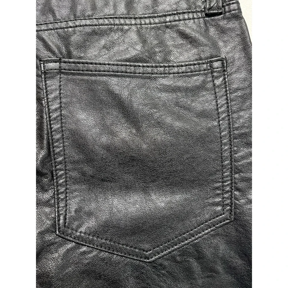 MNML Pu Leather Pants Men 30 Black Straight Flare Mid Rise Raw Hem City Bikers